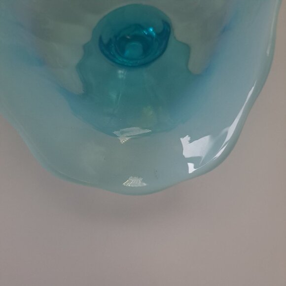 Dugan Blue Opalescent Glass Compote Dish Handle Nappy - Picture 8 of 16